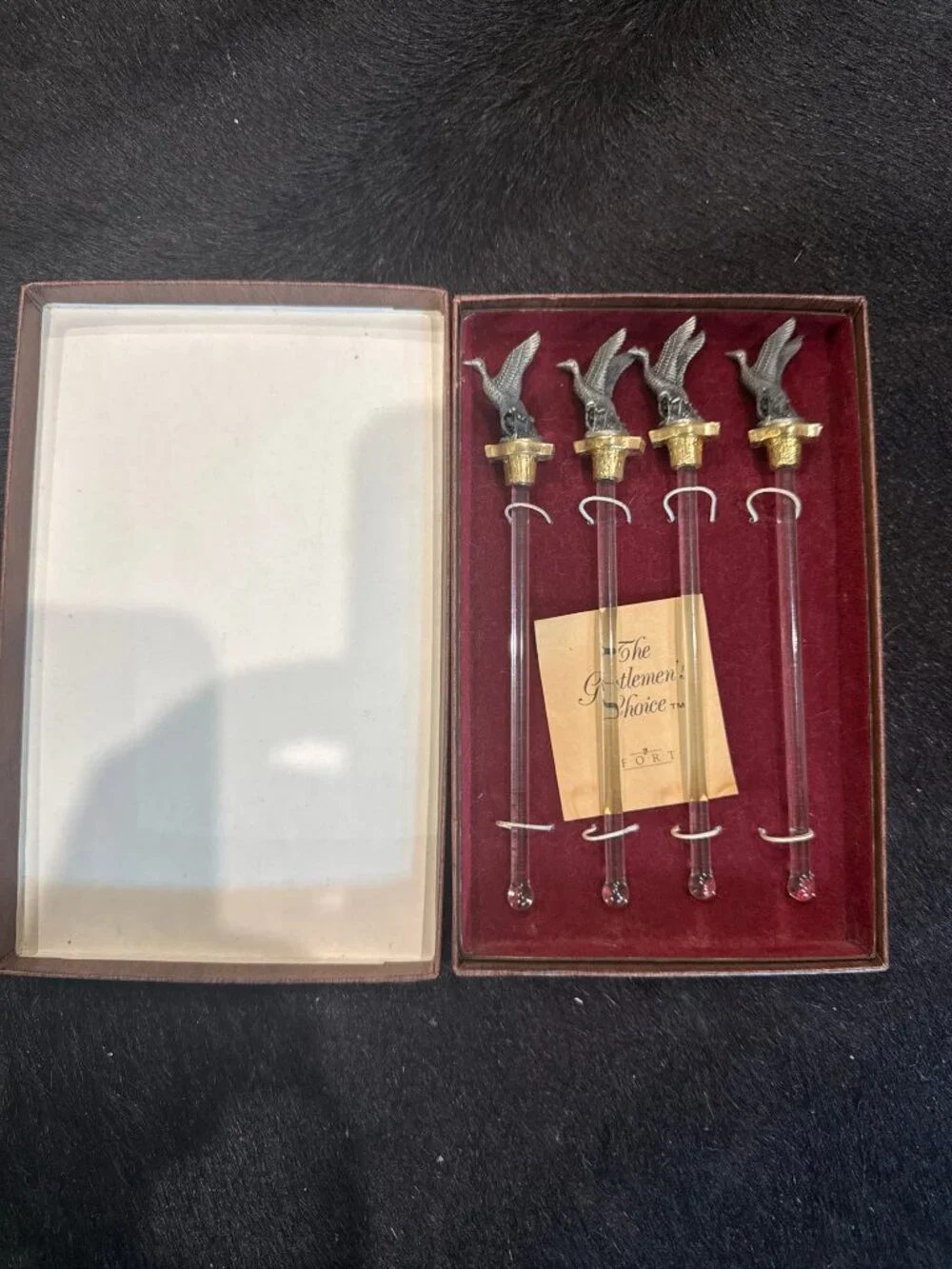 Vintage Port Barware Pewter Duck Glass Stir Sticks IOB